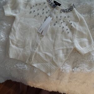 Aqua Cream Cardigan with Silver Embellishments